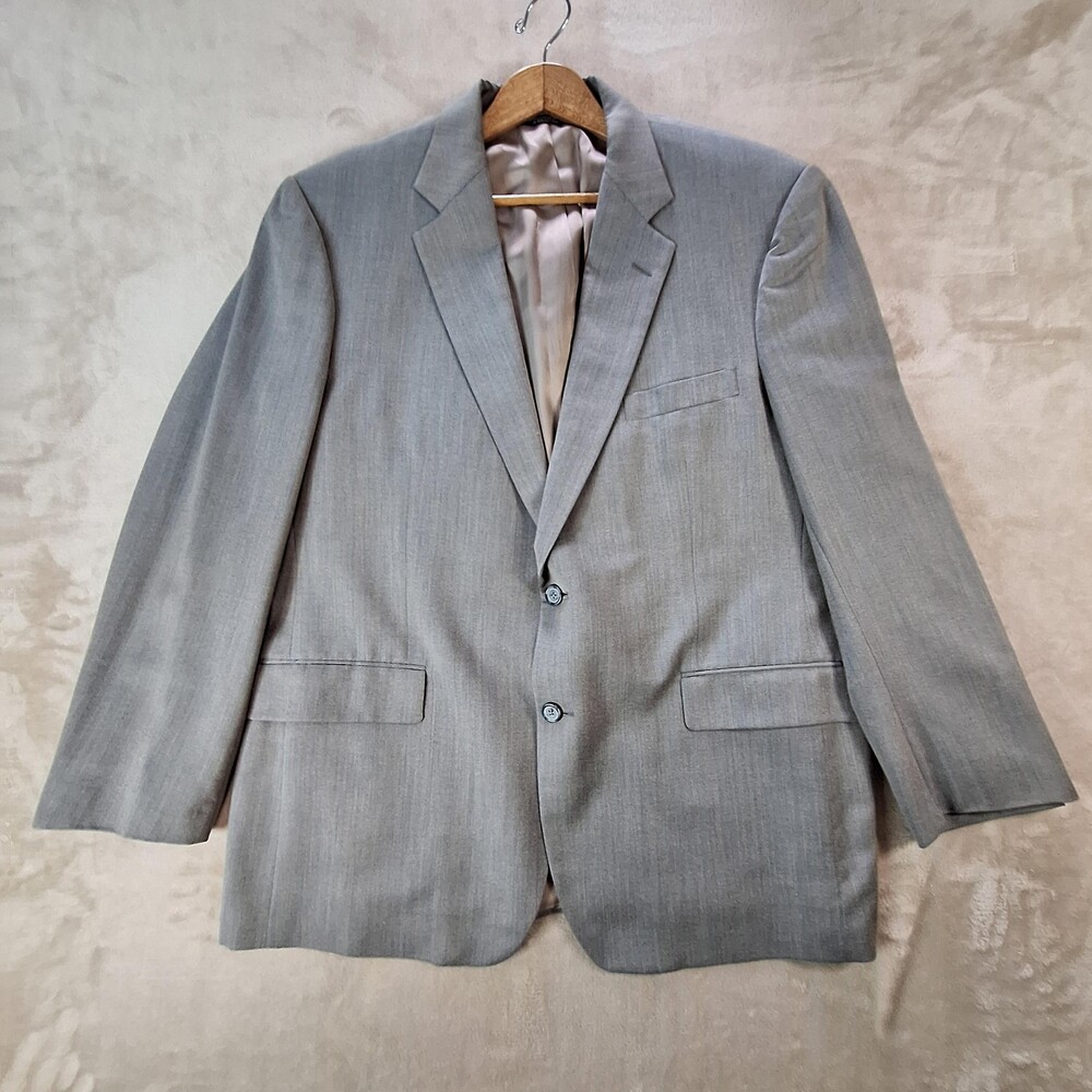 Southwick Suit Jacket Mens 48 Gray Wool Herringbone Single Vent 2 Btn USA